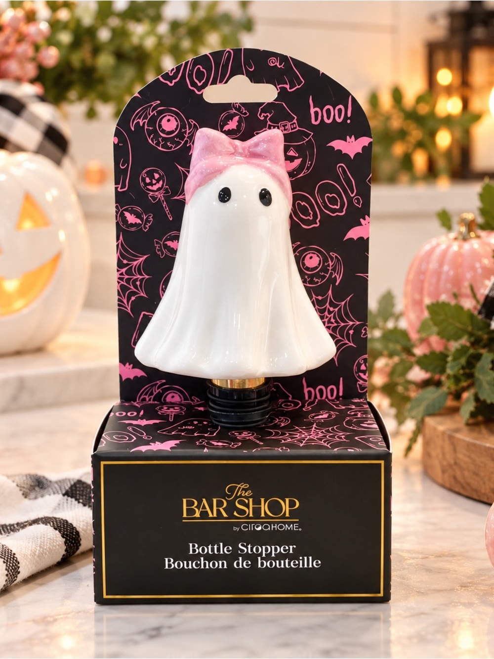 NEW The Bar Shop Super Cute White Ghost With Pink Bow Bottle Stopper.